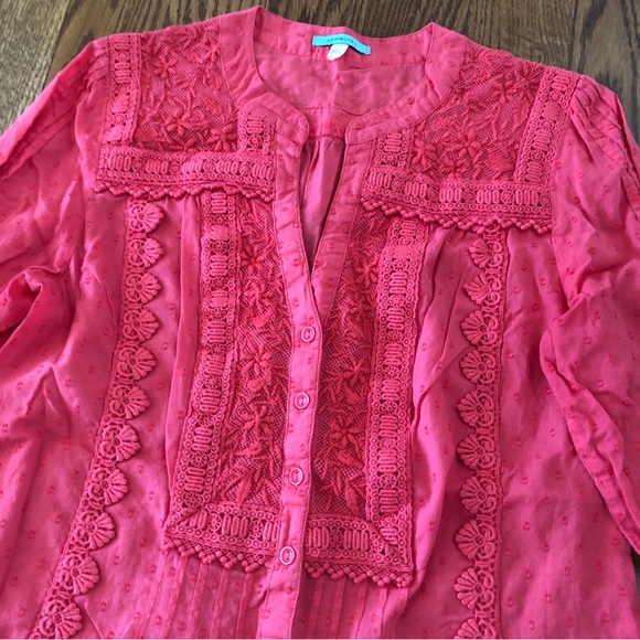 Embroidered Pink Maternity Blouse - Picture 4 of 4